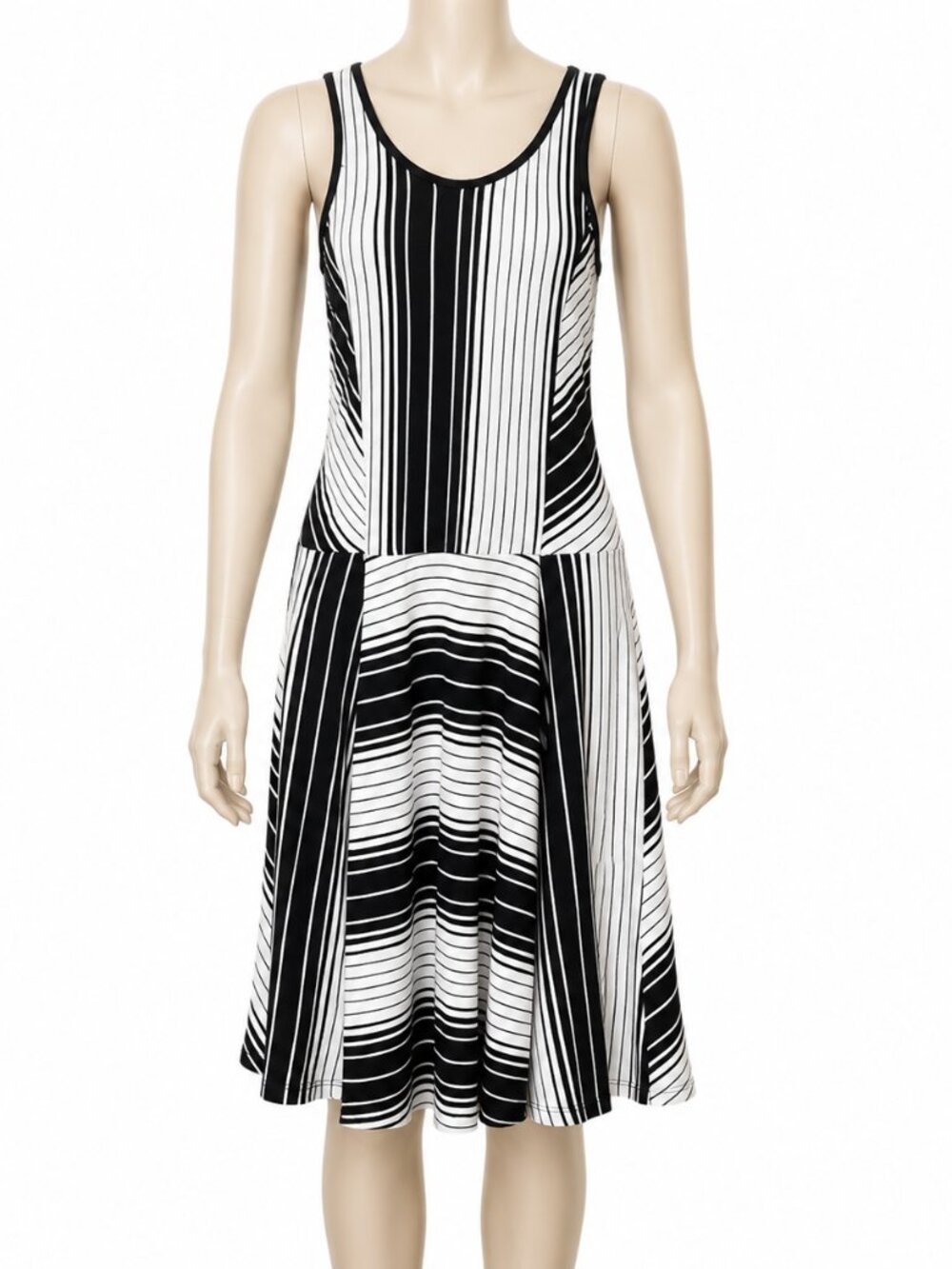 Romeo + Juliet Couture Stripe Fit Flare Dress Small Black White Sleeveless